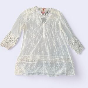 Johnny Was White Sheer Lace Tunic Top